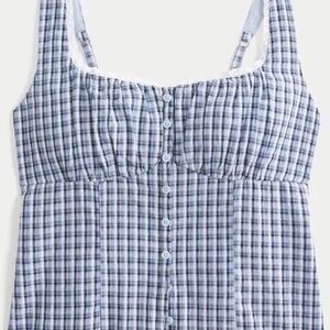 Hollister Blue and White Plaid Button Down Top